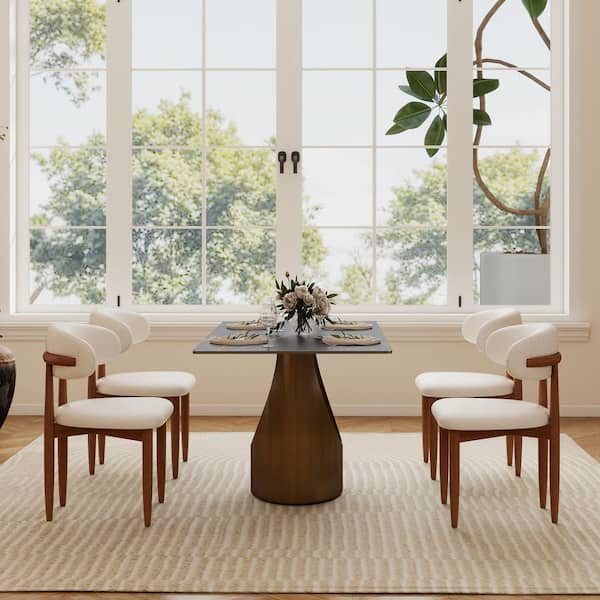 63 in. Black Sintered Stone Tabletop with Pedestal Dining Table with Bronze Carbon Base (Seats 6)