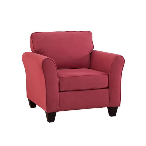 American Furniture Classics Transitional Flared Arm Red Chenille Upholstered Arm Chair Set of 1 with Reversible Cushions