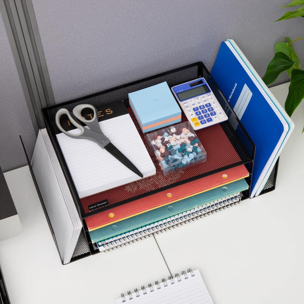 Black Metal Mesh Multifunctional Desktop Organizer with Six Compartments