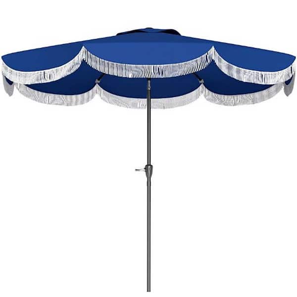8.8 ft. Metal Market Patio Umbrella in Navy Blue with Crank, 8 Ribs, Push Button Tilt