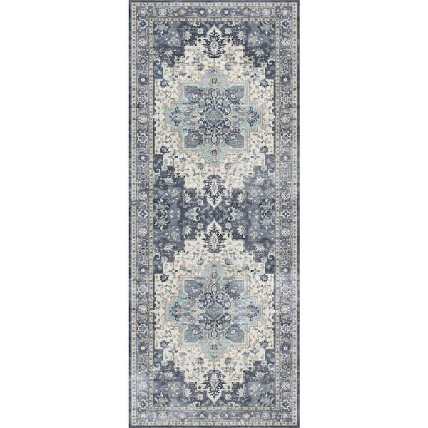 Medallion Navy Blue 2 ft. x 10 ft. Persian Area Rug