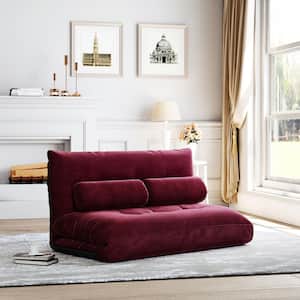 43 in. Burgundy Twin Foldable Floor Sofa Bed, Folding Futon Lounge, Video Gaming Sofa w/ Pillow For Bedroom Living Room