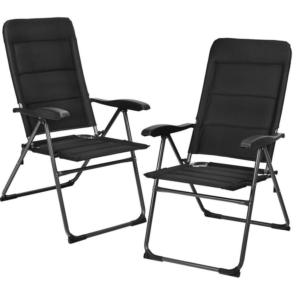 Back Adjustable Reclining Folding Metal Outdoor Lounge Chairs (2-Pack)