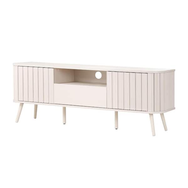 JONATHAN Y Damien 70 in. Curved TV Stand with Drawer and Storage Doors Fits TVs up to 75 in. with Cable Management, Off-White