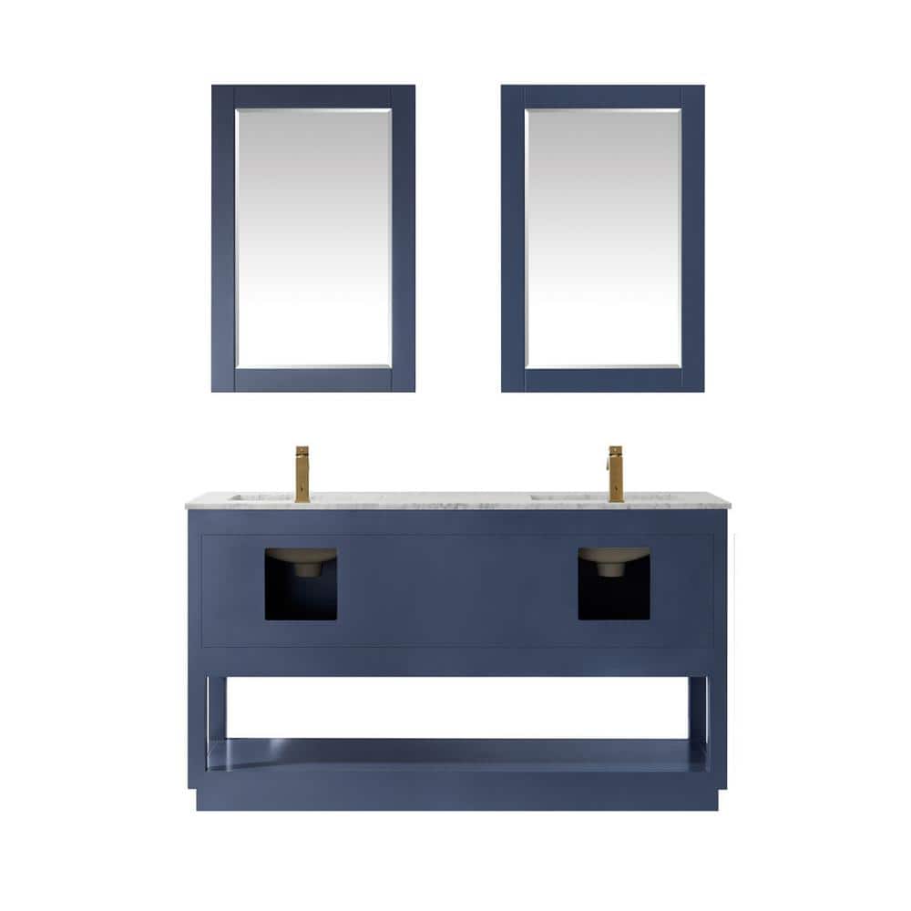 Remi Royal Blue 60" Double Basin Freestanding Vanity with Marble Top