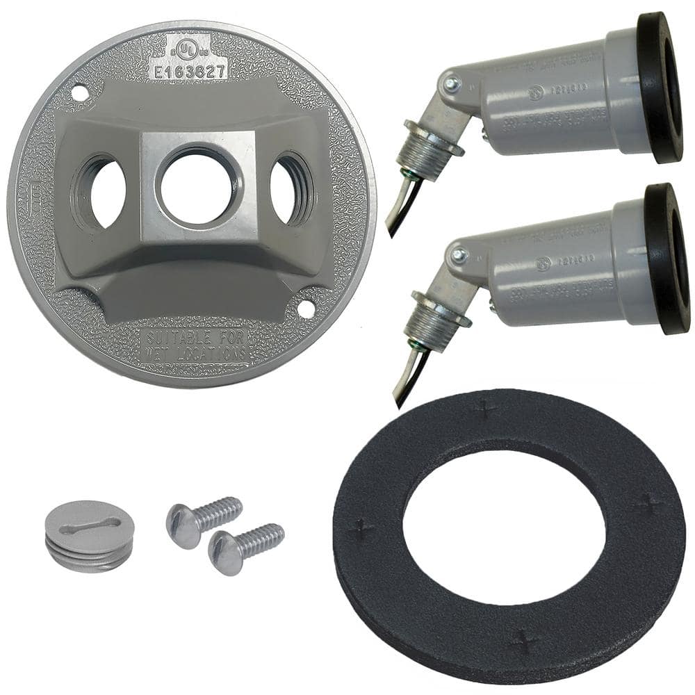 Weatherproof Metal Security Flood Light Kit with Lamp Holders and Round Cov
