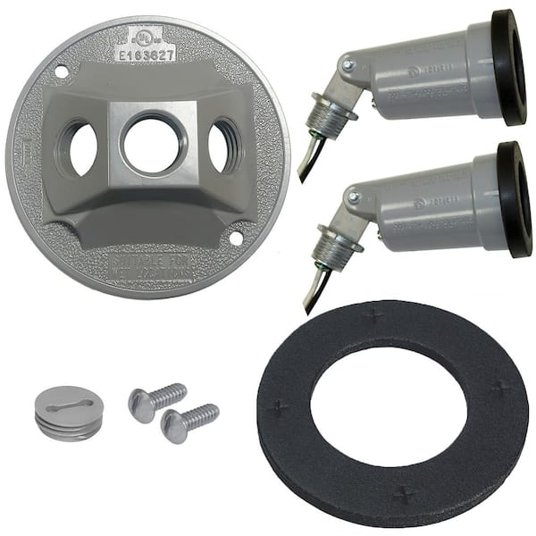 Commercial Electric Weatherproof Metal Security Flood Light Kit with Lamp Holders and Round Cover, Gray
