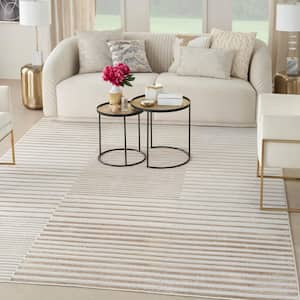 Brushstrokes Beige Silver 9 ft. x 12 ft. Abstract Contemporary Area Rug