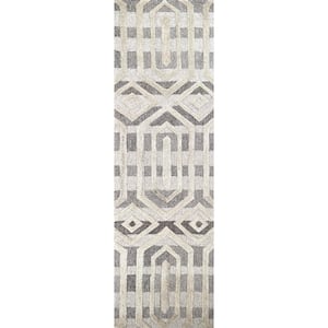 Makalu Gray/Ivory 2 ft. 6 in. x 8 ft. Geometric Runner Rug
