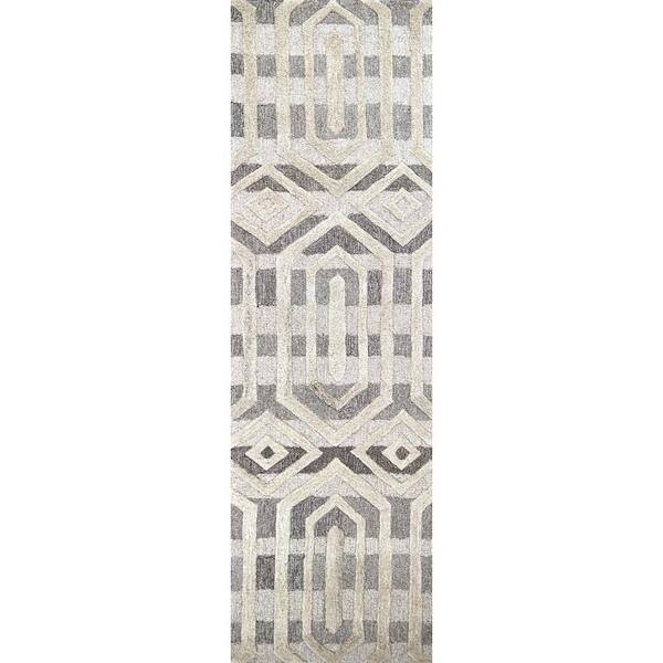 Unbranded Makalu Gray/Ivory 2 ft. 6 in. x 8 ft. Geometric Runner Rug