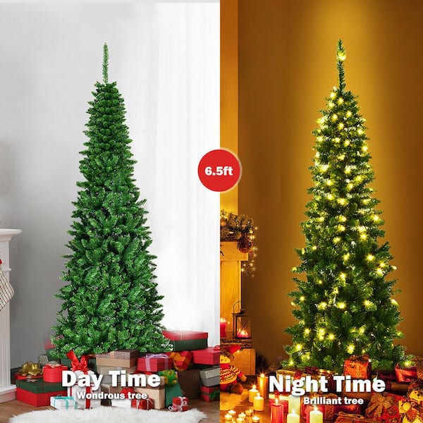 Costway 6.5 ft. Pre-Lit Hinged Artificial Pencil Christmas