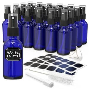 2 oz. Glass Spray Bottles with Funnel, Brush, Marker and Labels-Blue (Pack of 24)