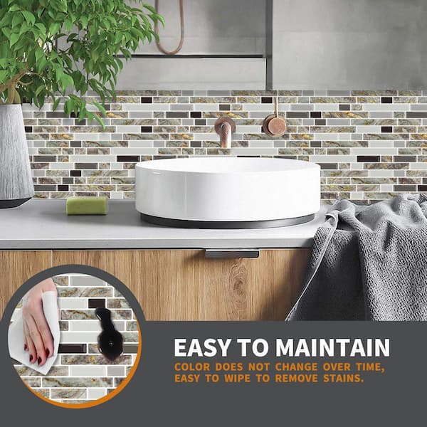 Crescendo Terra Brown / Beige 9.73 in. x 9.36 in. Vinyl Peel and Stick Tile  (2.30 sq. ft./ 4-pack)