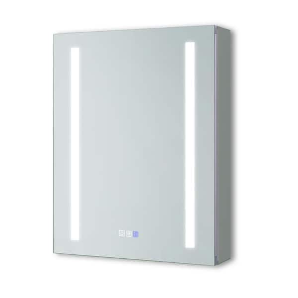 20 in. W x 26 in. H Silver Frameless Recessed/Surface Mount Medicine Cabinet with Mirror and LED Light