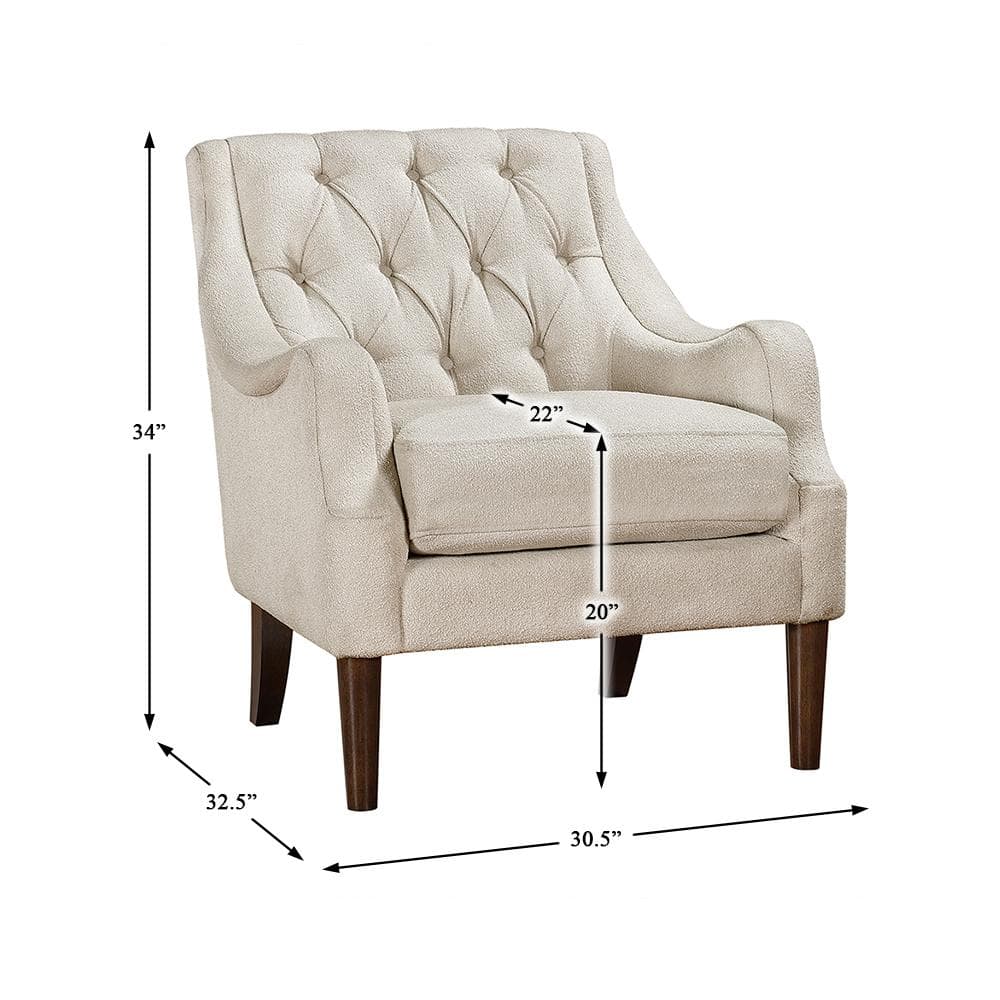 Beige Boucle Fabric Accent Chair with Dark Brown Wood Legs