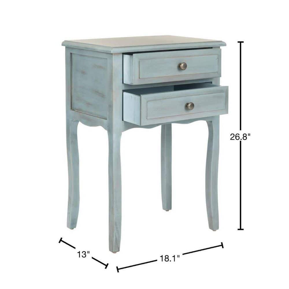 Charming Transitional Blue Wood End Table with Dual Storage Drawers