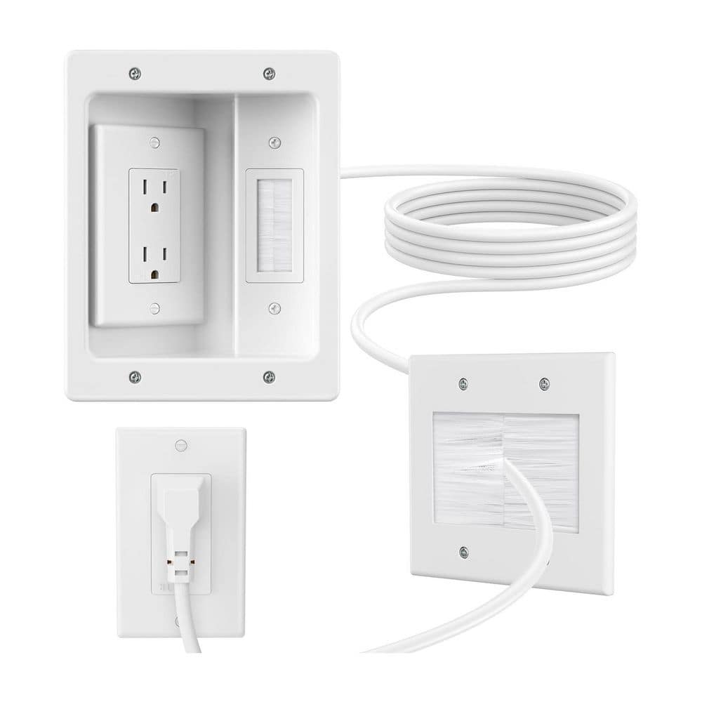 In Wall Cable Concealer Kit Recessed Outlet Box Brush Wall Plate Pure White for TV HDMI Cable Management 1 Kit price history on PriceWatchPro