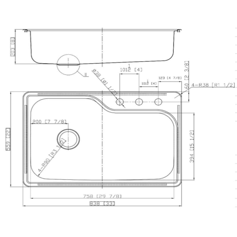 Stainless Steel Single Bowl 33x22x8 Inch Kitchen Sink