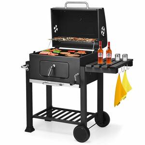 Portable Charcoal Barbeque BBQ Grill in Black with Outdoor Patio Backyard Cooking Wheels