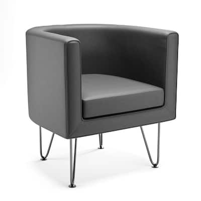 Claire Dark Gray Faux Leather Upholstered Barrel Accent Chair with Hairpin Legs