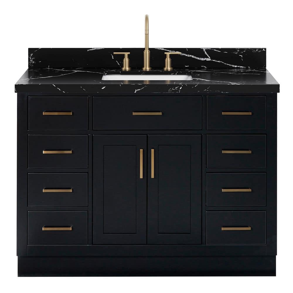 Hepburn 48 in. Single Sink Freestanding Bath Vanity in Black with Nero Marquina Black Quartz Top price history on PriceWatchPro