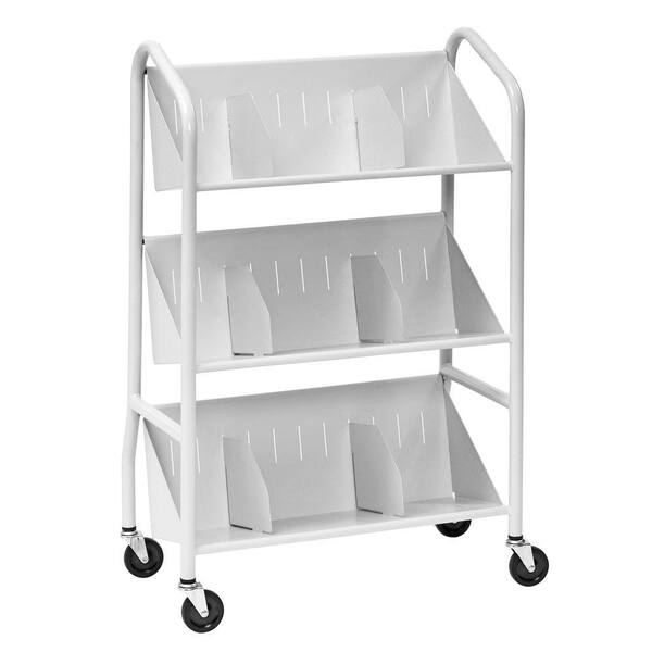 Buddy Products 29 in. W Sloped 3-Shelf Book Cart with Dividers in Platinum