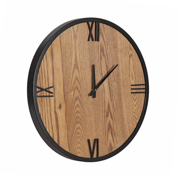 Pronte Brown/Black Wood and Metal Analog Wall Clock