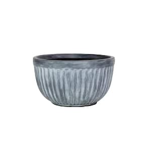 16 in. Dia Weathered Galvanized Gray Composite Grooved Bowl Planter