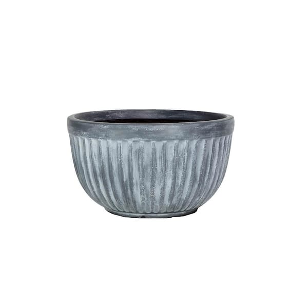 PRIVATE BRAND UNBRANDED 16 in. Dia Weathered Galvanized Gray Composite Grooved Bowl Planter