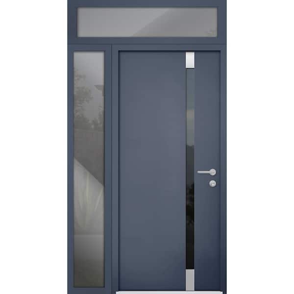 VDOMDOORS 6777 44 in. x 96 in. Left-Hand/Inswing Tinted Glass Gray Graphite Steel Prehung Front Door with Hardware