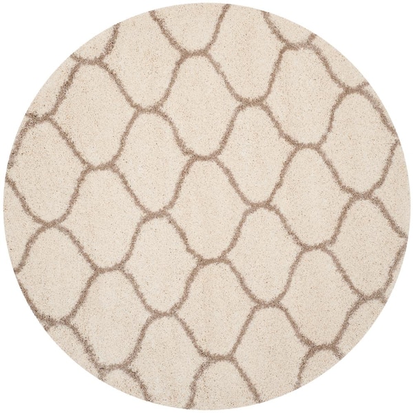 SAFAVIEH Hudson Shag Ivory/Beige 9 ft. x 9 ft. Round Trellis Area Rug