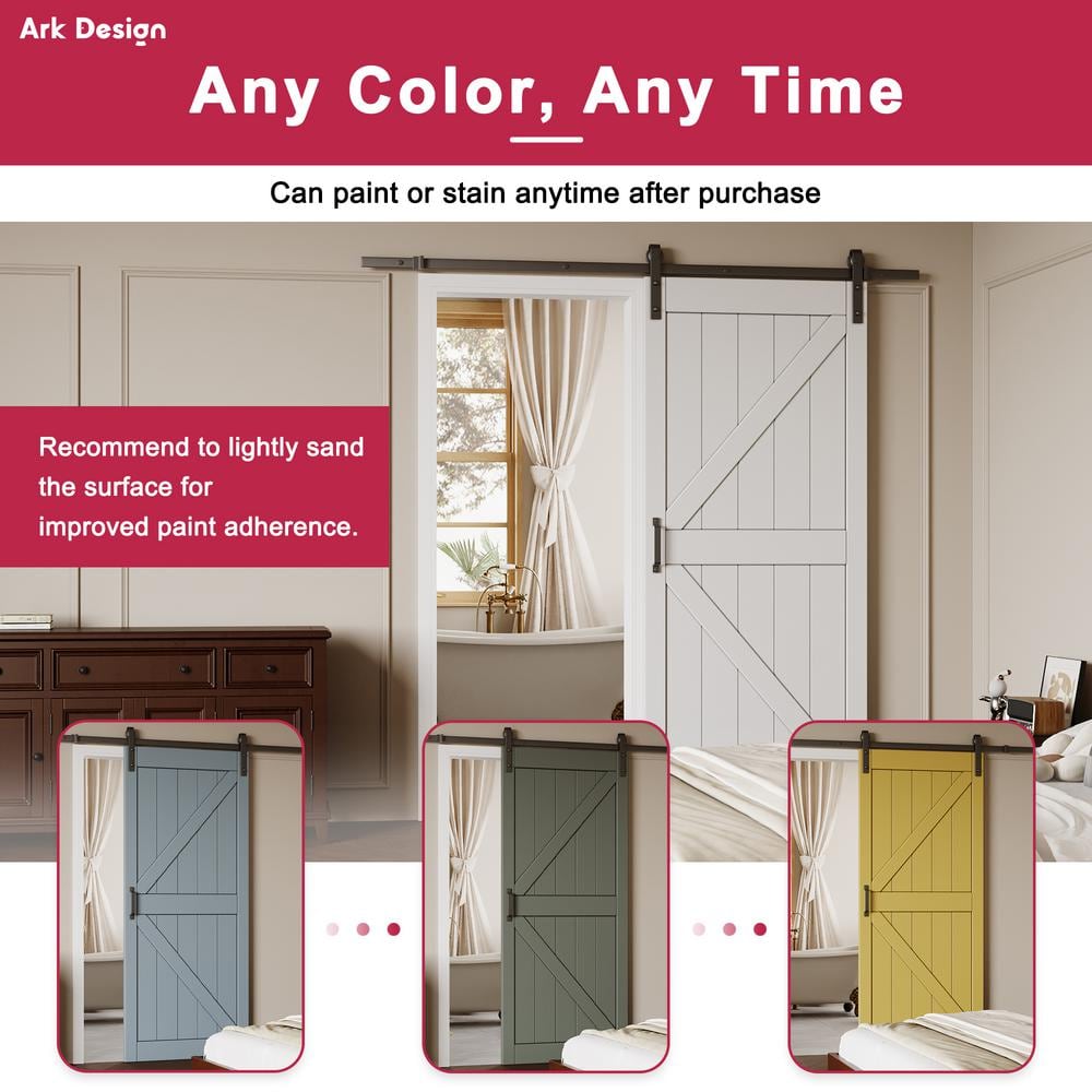 36" x 80" White Primed MDF Barn Door with Frosted Glass and Nickel Hardware