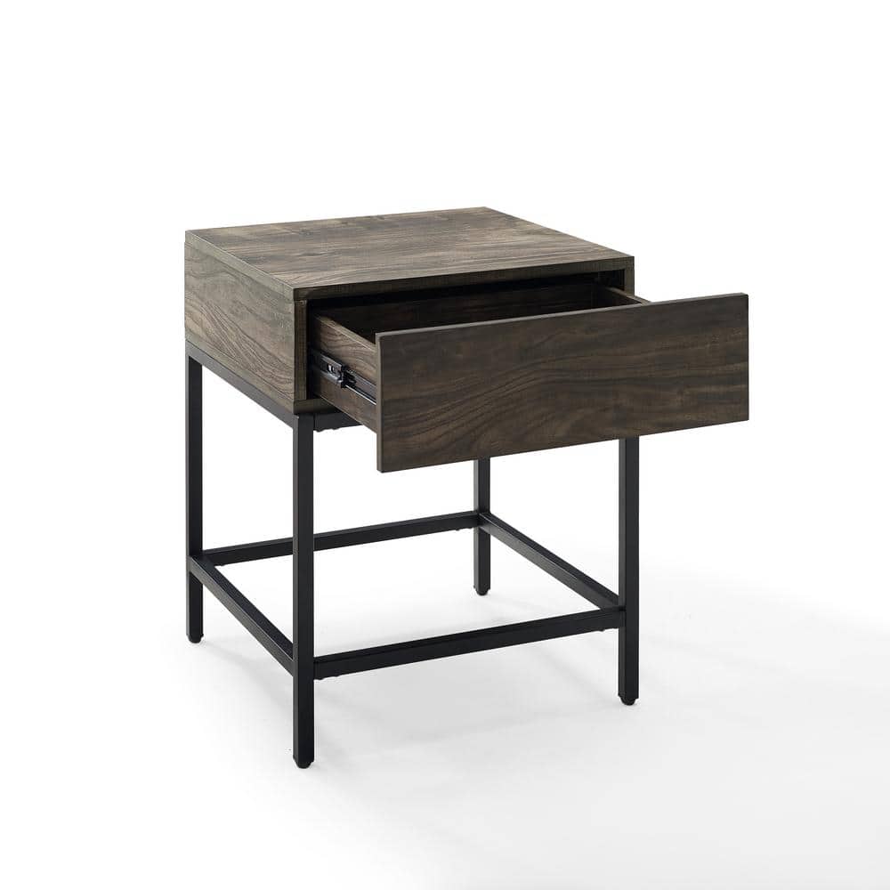 Lakeside Industrial Brown Ash and Matte Black End Table with Drawer