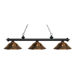 Riviera 3-Light Matte Black With Metal Antique Copper Shade Billiard Light With No Bulbs Included