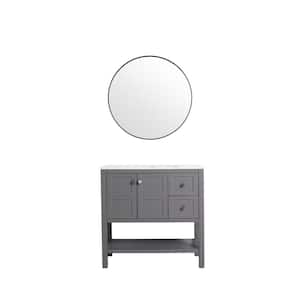 35.6 in. W x 18.1 in. D x 35.1 in. H Freestanding Gray Linen Cabinet with Drawers and Gel Basin