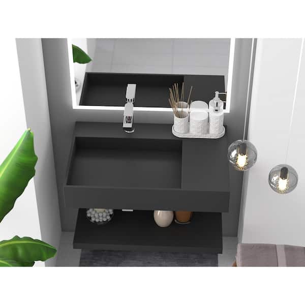 Juniper 30 in. Wall Mounted Solid Surface Left Side Basin Rectangle Non Vessel Bathroom Sink in Matte Black