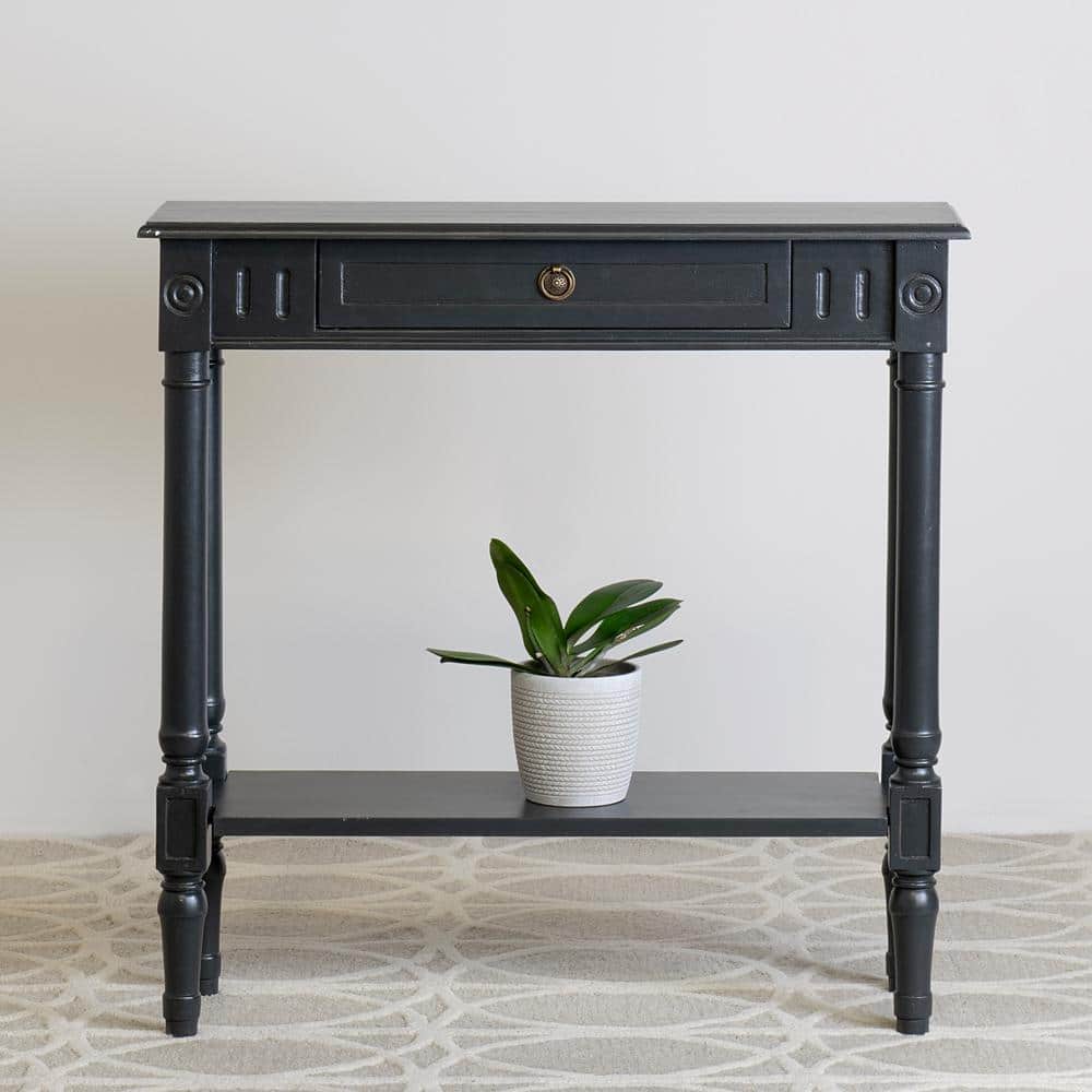 Marisol Black Solid Wood Console Table with Storage