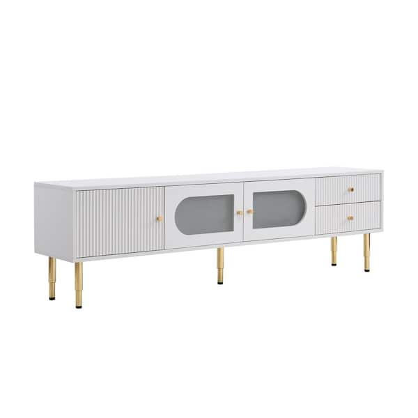 Polibi White TV Stand Fits TV's up to 80 in. with 2 Drawers