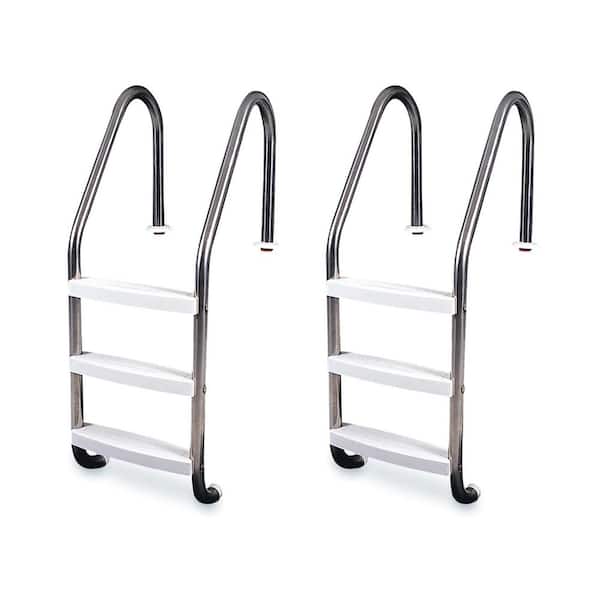 HydroTools 3-Step Stainless Steel In-Ground Swimming Pool Ladder Steps (2-Pack)