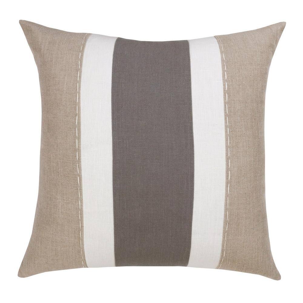Estate Gray/Tan Hand-Woven 20 in. x 20 in. Striped Linen Indoor Throw Pillo