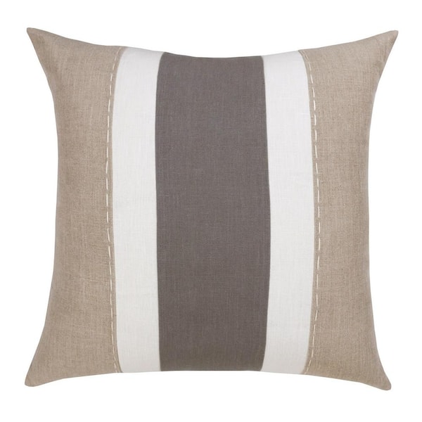 Unbranded Estate Gray/Tan Hand-Woven 20 in. x 20 in. Striped Linen Indoor Throw Pillow
