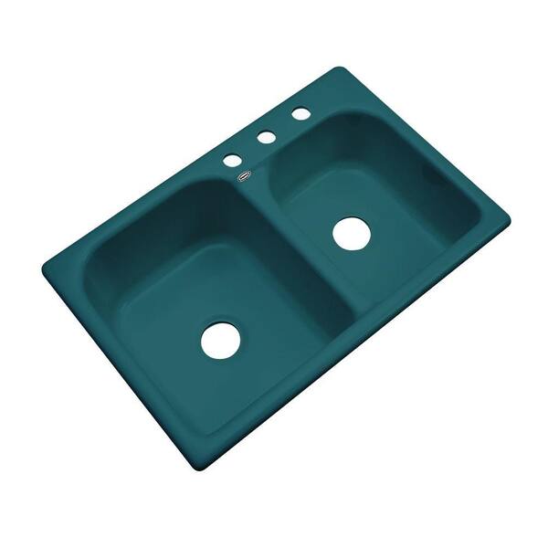 Thermocast Cambridge Drop-In Acrylic 33 in. 3-Hole Double Bowl Kitchen Sink in Teal