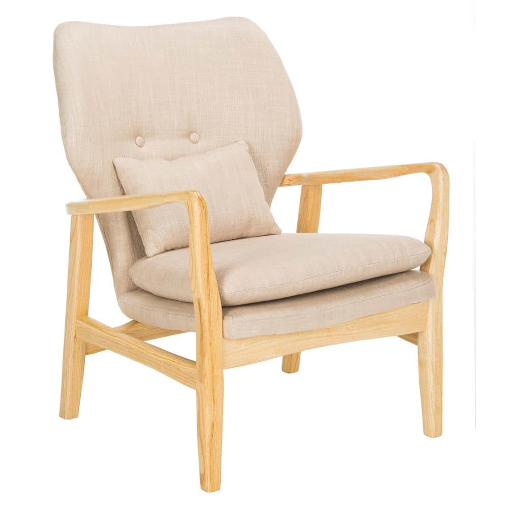 Tarly Beige Natural Elm Wood Transitional Arm Chair