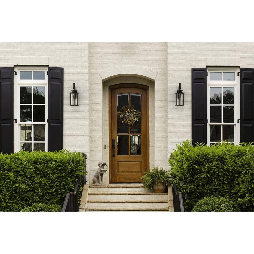 Black and Bronze Dimmable Outdoor Wall Lantern with Clear Glass Shade