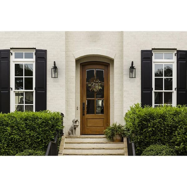 Squire Collection 1-Light Matte Black Clear Glass New Traditional Outdoor Small Wall Lantern Light
