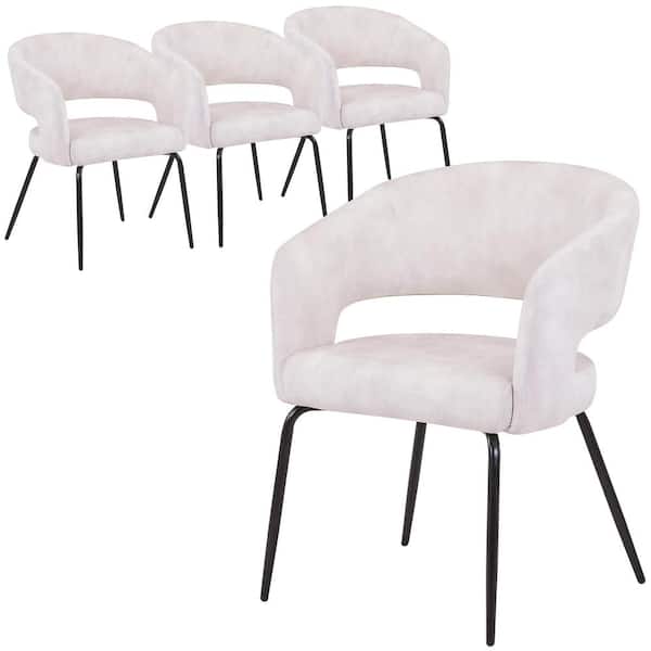 Leisuremod Dining Chair Upholstered in Velvet with Open Curved Backrest in Iron Gavin Collection in Beige (Set of 4)