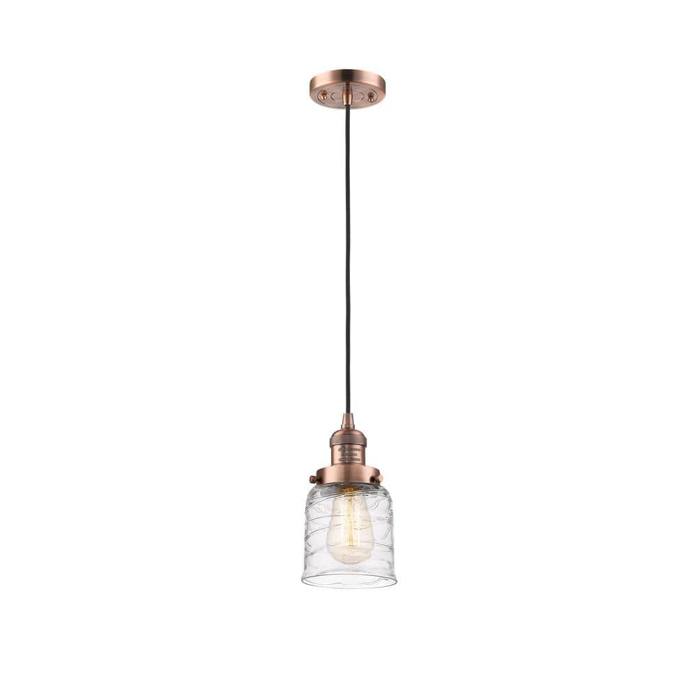 Antique Copper Mini Pendant with Swirl Glass Shade