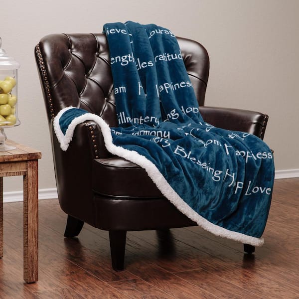 CHANASYA Harmony Blue Love Joy Inspiring Reversible Sherpa Gift Polyester Throw Blanket - 50 in. x 65 in.