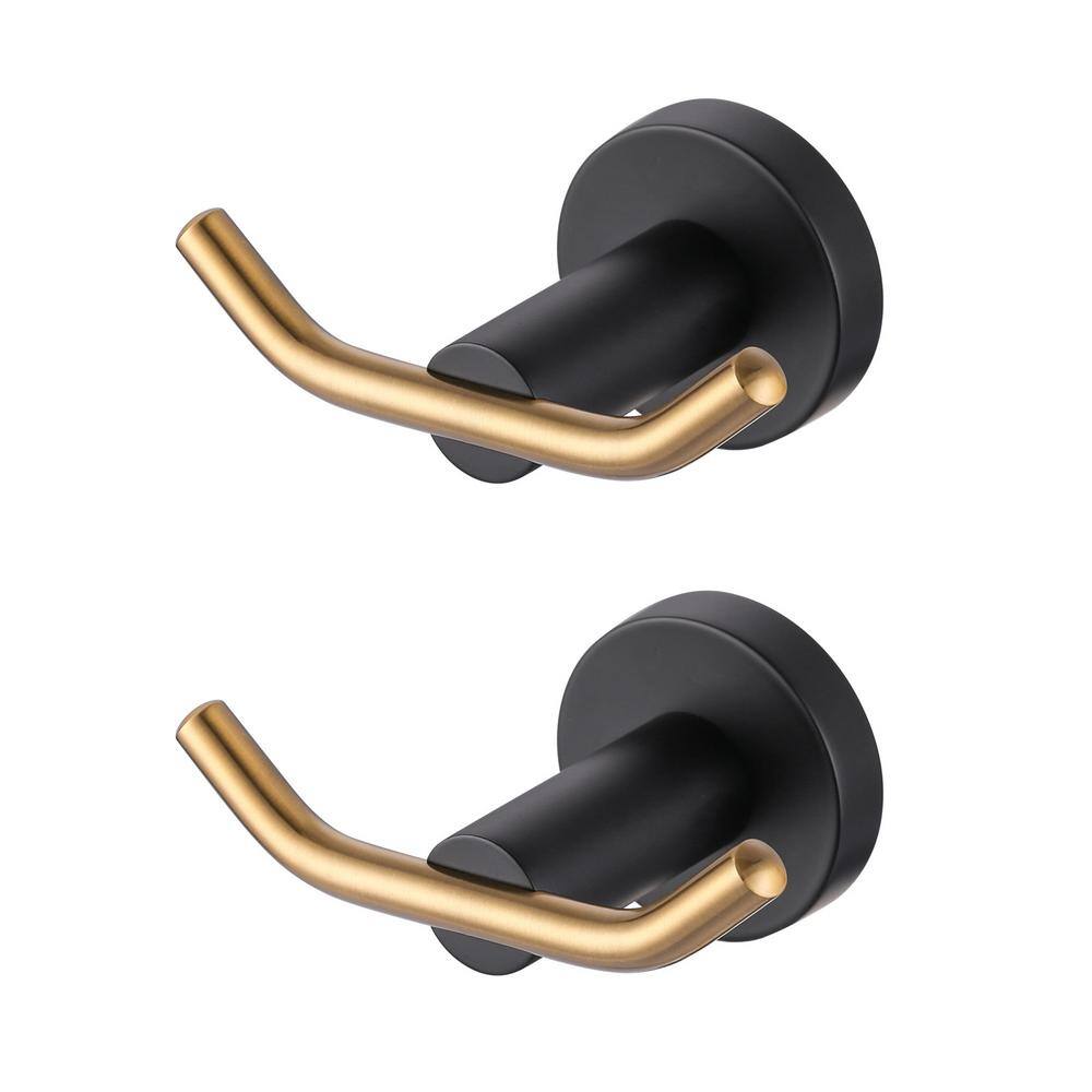 Avitas J-hook Double Robe Towel Hook With 2-piece In Black And Gold 