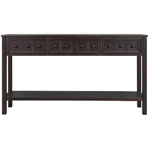 60 in. W x 11 in. D x 34 in. H Espresso Brown Linen Cabinet Console Table with 2 Size Drawers and Bottom Shelf